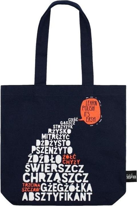 Actual product image Nadwyraz com bag in navy blue cotton. Learn Polish