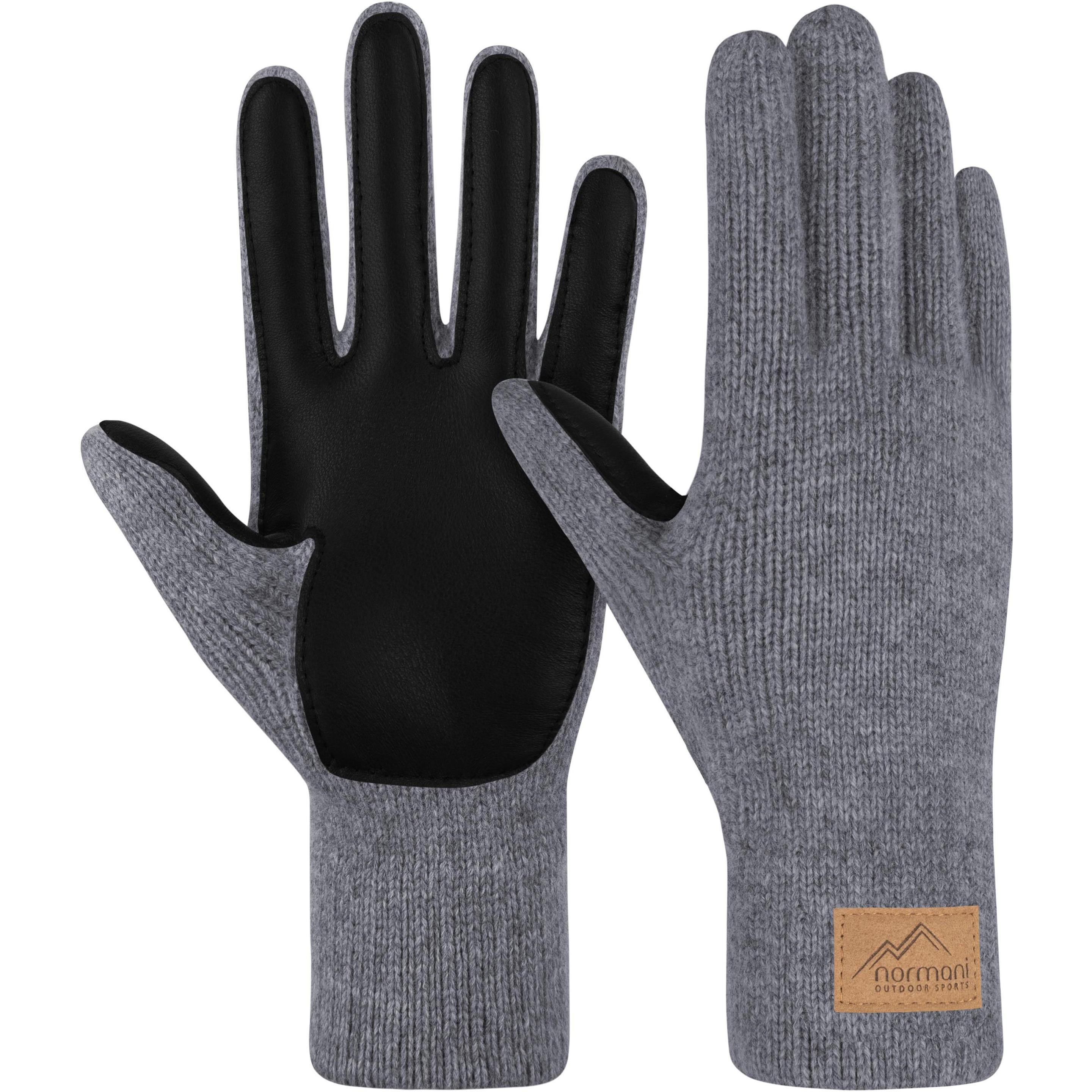 Normani, Damen, Handschuhe, Damen Merino Strick-Fingerhandschuhe mit Schafleder „Nakara" - 9643, Grau, (6.5)