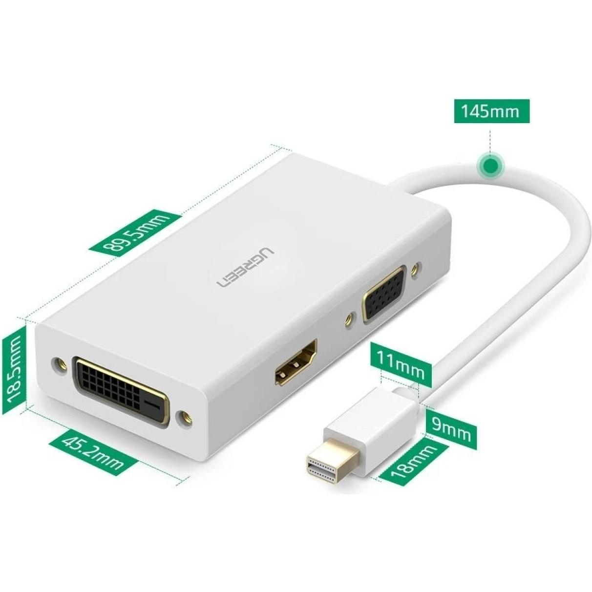 Ugreen Adattatore da Mini Display Port a HDMI, VGA e DVI (DVI, Mini DP), Adattatore dati + video, Bianco