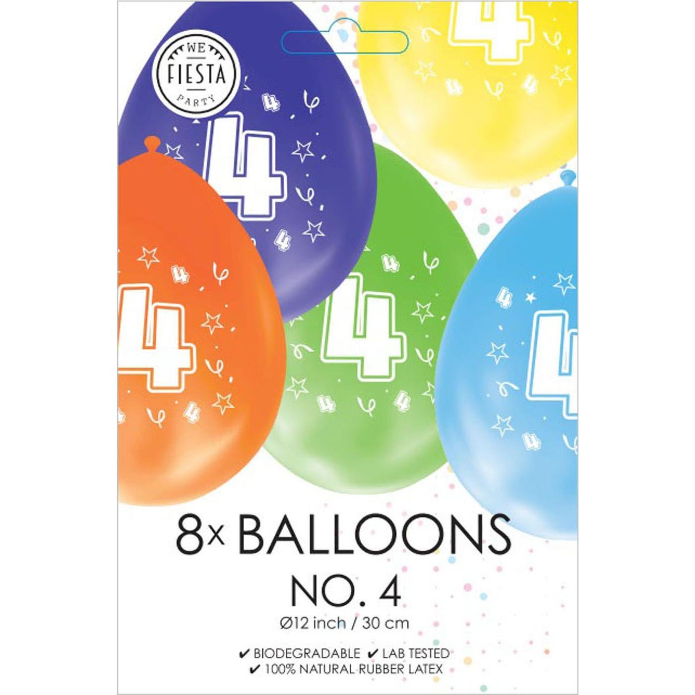 Thumbnail - Globos Luftballons 2-seitig bedruckt Zahl 4, 8 Stück