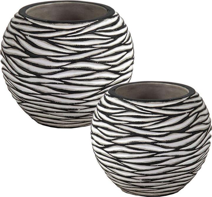 Produktbild trendmarkt24 Zebra Blumentopf Set Übertopf 1x Ø 18 x 15 cm | 1 x Ø 15 x 12,5 cm Blumen Töpfe schwarz weiss