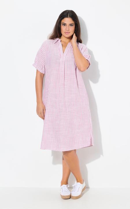 Actual product image Ulla Popken Coastal Striped Short Sleeve Collared Linen Blend Dress (50, 52)