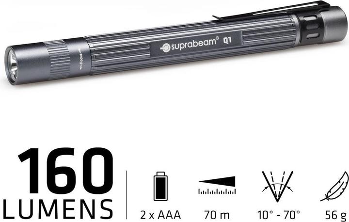 Immagine prodotto Suprabeam Q1 Q1 Penlight LED alimentato a batteria 14,2 cm Grigio (14.20 cm, 160 lm)