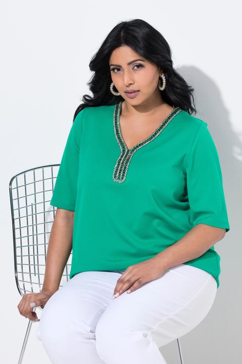 Actual product image Ulla Popken Beaded Neckline Short Sleeve Tee (42, 44)