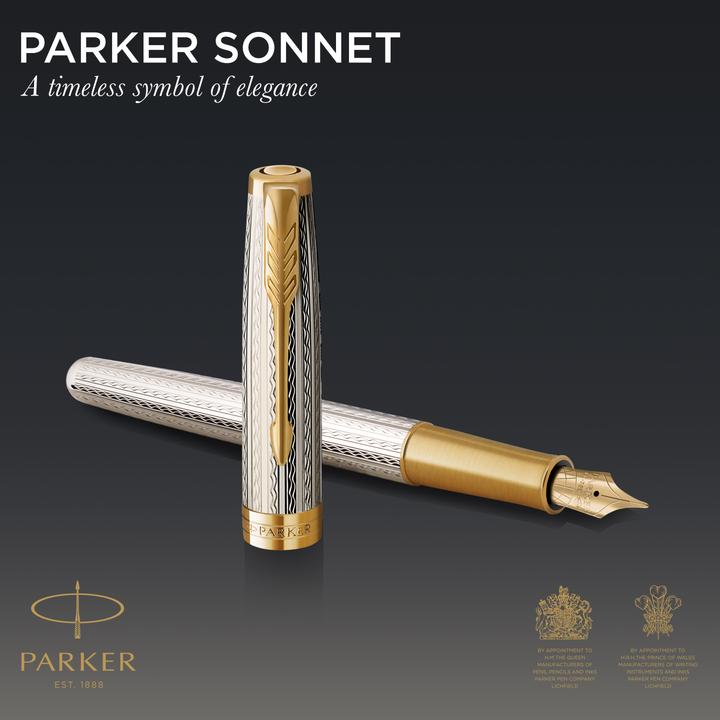 Produktbild Parker Füller Sonnet Premium Silver Mistral G.C. 18K sw F (Gold, Silber, 1x)