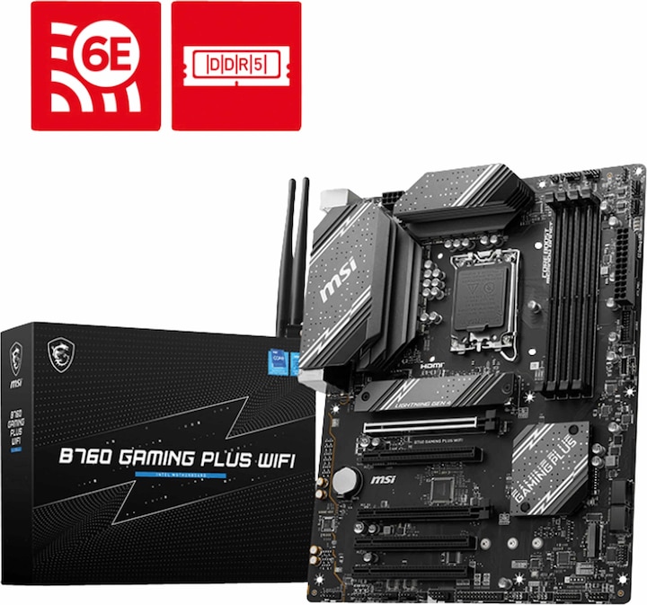 Actual product image MSI B760 GAMING PLUS WIFI LGA1700 mATX MB 4xDDR5 4xSATA 2xM.2 (LGA 1700, Intel B760, ATX)