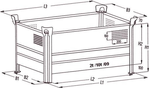 Actual product image Heson-Werk Stacking container made of sheet steel, low design, walls closed