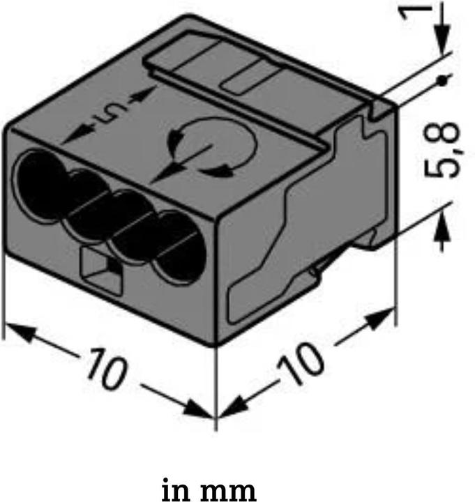 Actual product image Wago Micro Push-Wire Connector For Junction Boxes 4-Conductor Terminal Block, Dark Grey