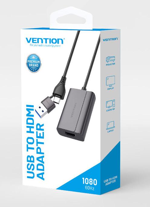 Produktbild Vention USB-C + USB-A to HDMI Adapter 0.15M Gray Aluminium Alloy Type (HDMI, USB Typ-C, USB-A, 15 cm)