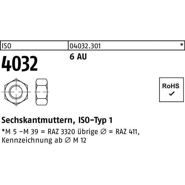 Thumbnail - Bufab, Muttern + Unterlegscheiben, Sechskantmutter ISO 4032 M 48 6 Automatenstahl (M48)
