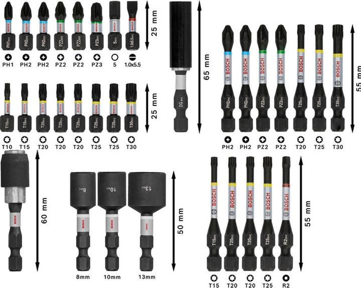Produktbild Bosch Professional Zubehör PRO Impact Schrauberbit-Set (Innensechskant, Kreuz Phillips PH, Kreuz Pozidriv PZ)