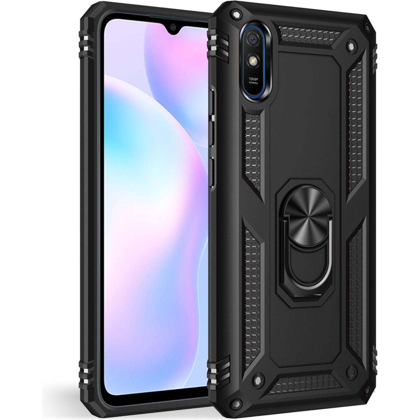 Nalia Ring Case (Xiaomi Redmi 9A), Smartphone Hülle, Schwarz