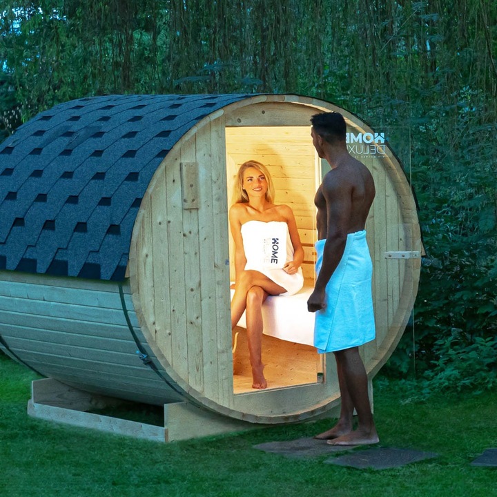 Produktbild Home Deluxe Outdoor Sauna Fasssauna AQUILA L- 195 x 180 cm für 4 Personen - Sauna mit 6kW Ofen
