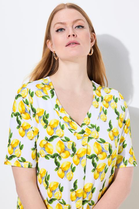 Produktbild Ulla Popken Slinky-Shirt, Zitronen, A-Linie, V-Ausschnitt, Halbarm (58)