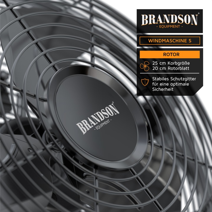 Produktbild Brandson Windmaschine 23,5cm Ø, Bodenventilator, Metall, neigbarerer Ventilator-Kopf, Lüfter, schwarz (55 dB)