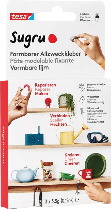 Produktbild Sugru by tesa Sugru 3x Formbarer Allzweckkleber, vielseitige Klebeknete zum Dekorieren, Kleben & Reparieren (10.50 g)
