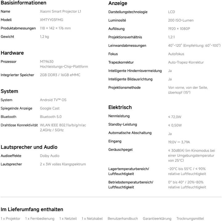 Actual product image Xiaomi Smart Projector L1 (Full HD, 200 lm, 1.21:1)