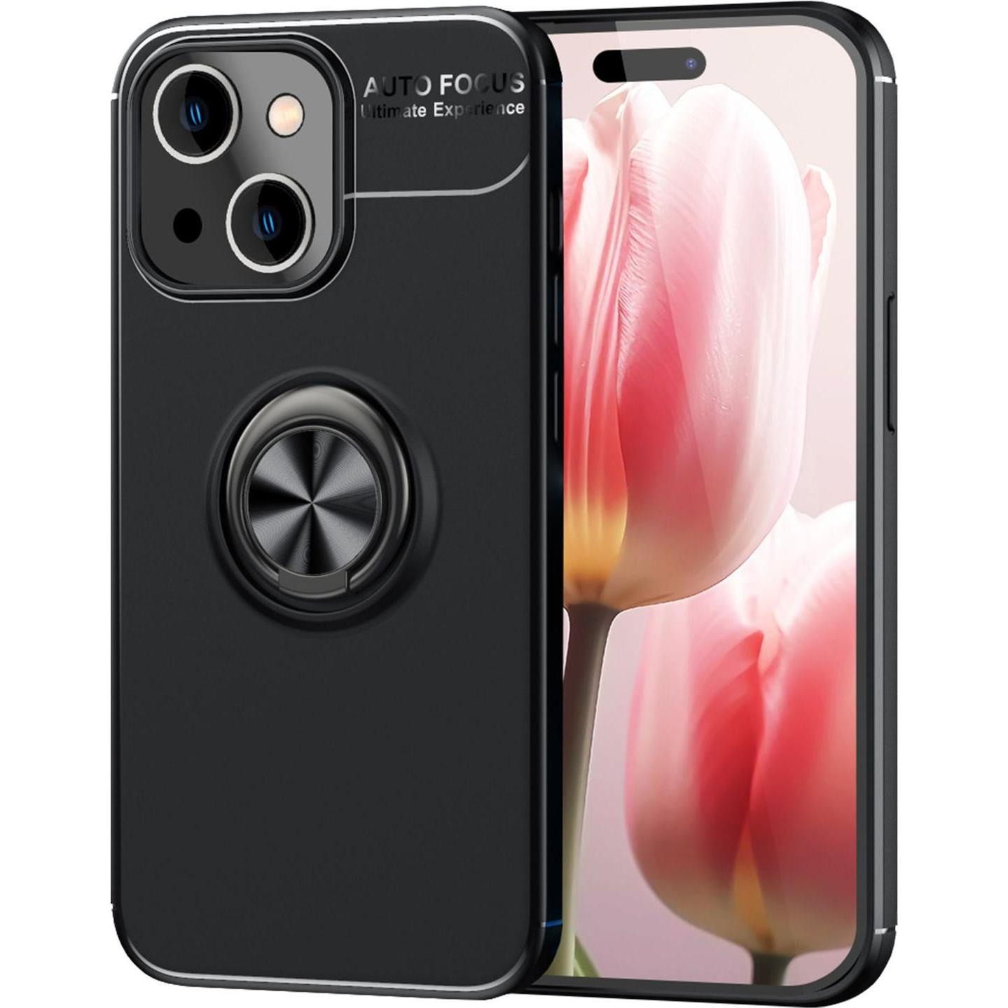 Nalia Matte Ring Silikon Hülle (Apple iPhone 15), Smartphone Hülle, Schwarz