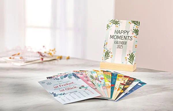 Actual product image Happy Moments" desk calendar with wooden stand 2025 (11 x 15.5 cm, German)