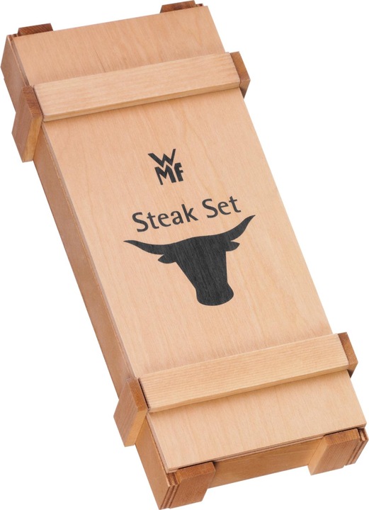 Produktbild WMF Steakmesser Set 6tlg Pizzamesser Ranch Spezialklingenstahl Eichenholz Holzbox (6 Stück, Messer)