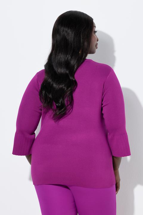 Produktbild Ulla Popken Pullover, Feinrippstrick, V-Ausschnitt, 3/4-Volantärmel (54)