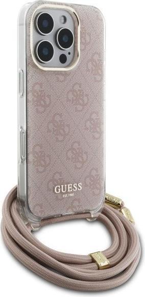 Actual product image Guess GUHCP16LHC4SEP iPhone 16 Pro 6.3" różowy/pink hardcase Crossbody Cord 4G Print