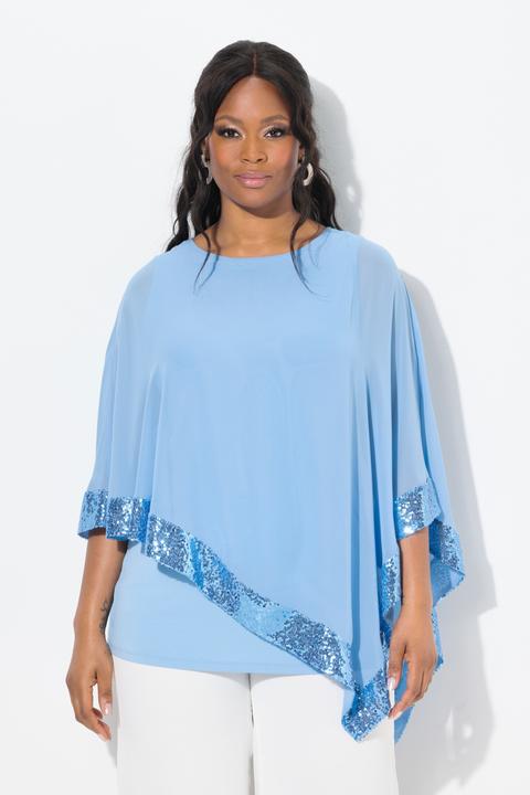 Produktbild Ulla Popken Bluse, Chiffon-Überwurf, U-Boot-Ausschnitt, 3/4-Arm (46, 48)
