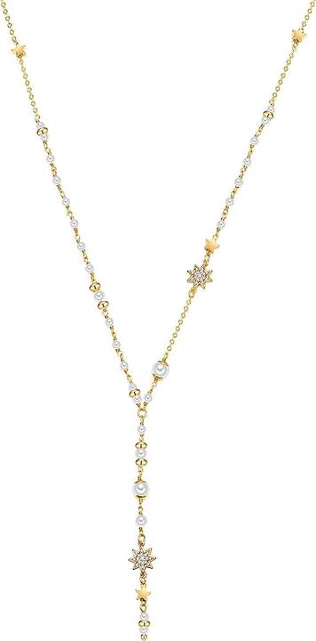 Lulu & Jane Stern Metall-Legierung Zirkonia Muschelkernperle gelbgold 45,0 cm Basiskette + 5,0 cm Verlängerung - (Metall-Legierung, 45 - 50 cm)