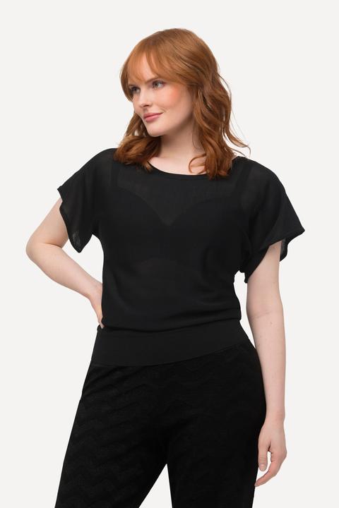 Image du produit Ulla Popken T-shirt en lin mélangé à col rond et manches courtes, boutons dans le dos (54)