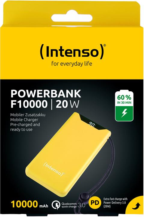 Actual product image Intenso Powerbank F10000 Yellow (yellow, 10,000 mAh, PD 3.0, Quick Charge 3.0) (10000 mAh, 20 W, 37 Wh)
