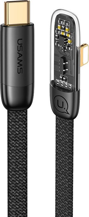 Usams Kabel kątowy USB-C na Lightning PD 20W Fast Charging Iceflake Series 2m czarny/black SJ586USB0 (2 m, USB 2.0)