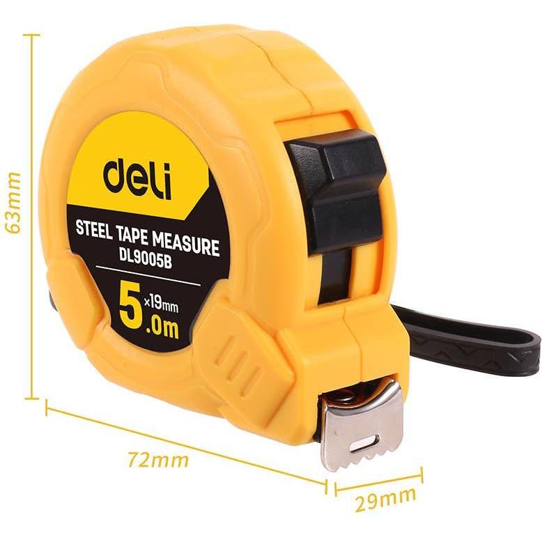 Deli Tools, Längenmesswerkzeug, Steel Measuring Tape 5m/19mm EDL9005B (yellow)