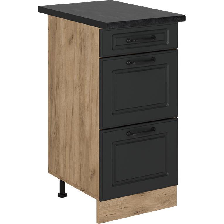 Vicco, Regal, Küchenunterschrank R-Line, Anthrazit Landhaus/Goldkraft Eiche, 40 cm mit Schubladen, AP Anthrazit