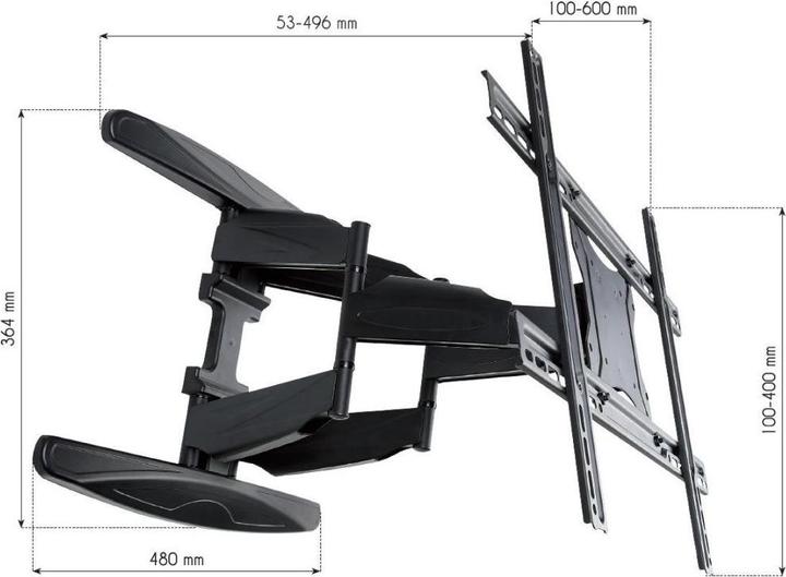 Produktbild Techly Befestigungskit (voll bewegliche Wandhalterung) - für Flachbildschirm - Schwarz (Wand, 80", 50 kg)