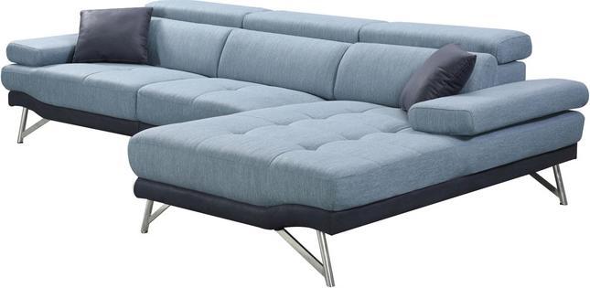 Produktbild Swisshandel24 Sofa, Couch Ecksofa L-Form 3-Sitzer, Liegefläche rechts, blau-grau