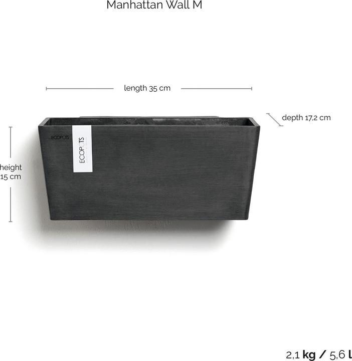 Produktbild Ecopots Manhattan Wall 35 Blumentopf - L 35 cm x B 17,2 cm x H 15 cm - Innen- und Aussenbereich (35 x 17.20 x 15 cm)