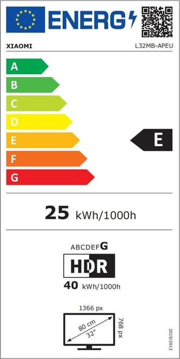 Etichetta energetica Xiaomi ELA5936EU (32", QLED, HD, 2026, EU)