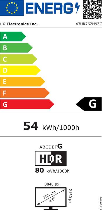 Energie-Label LG 43UR762H (43", UR762H, LED, 4K, 2022)
