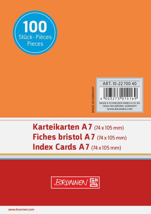 Image du produit Brunnen Fiches A7 vierges orange UE=100 pièces (A7, 100x, 180 g/m²)