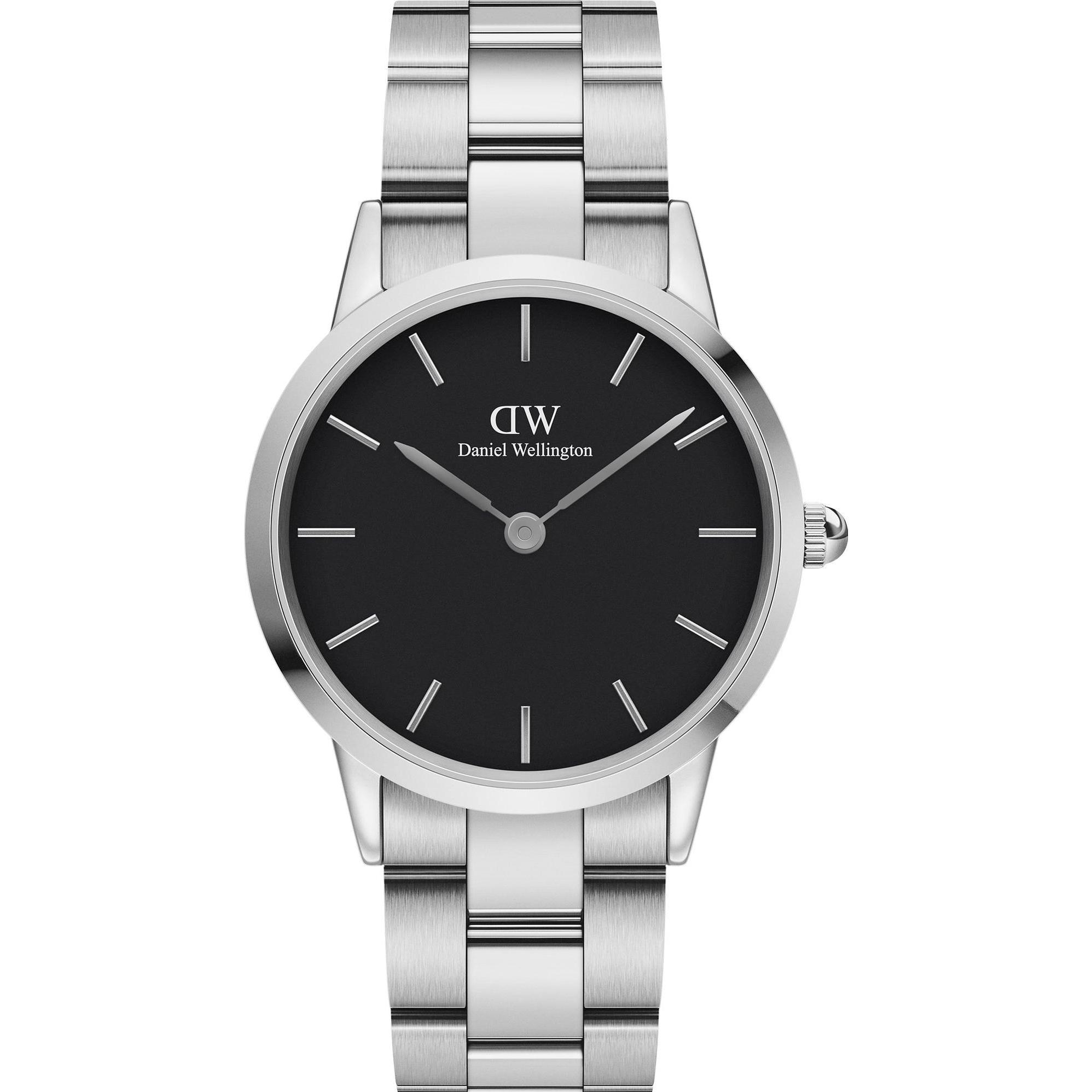 Daniel Wellington, Armbanduhr, Iconic Link Black Silver (28 mm), Silber, (Analoguhr, 28 mm)
