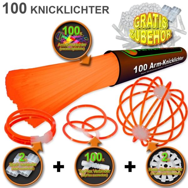 Produktbild Knicklichter 100 in ORANGE inkl. hochflexiblen TopFlex Verbindern (100 Stk.)