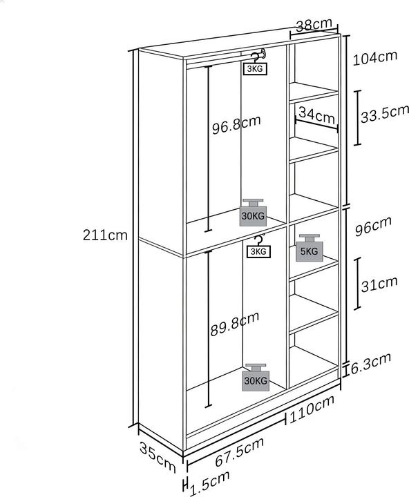 Produktbild VCM Holz Kleiderständer mit Regal Palosa XL (110 x 35 x 211 cm)