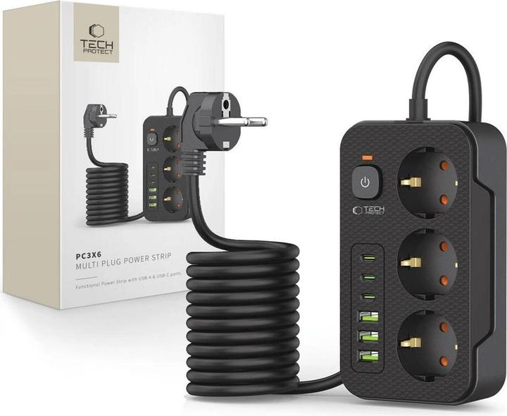 Productafbeelding Tech-Protect PC3X6 Power Strip (3 x, CEE, USB-C, USB-A, 2 m)
