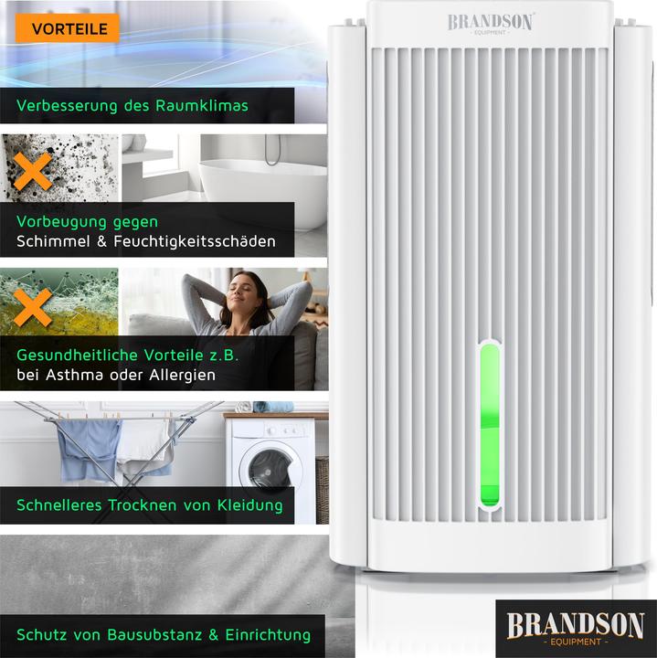 Produktbild Brandson Luftentfeuchter elektrisch, Raumentfeuchter, klein & leise, Wassertank 2000 ml, für 20 m³ Räume (20 m², 0.60 l/24h)