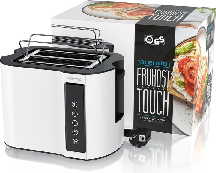 Produktbild Arendo Toaster Edelstahl 2 Scheiben Kurzschlitz, Touchpanel, Brötchenaufsatz, Display mit Restzeitanzeige