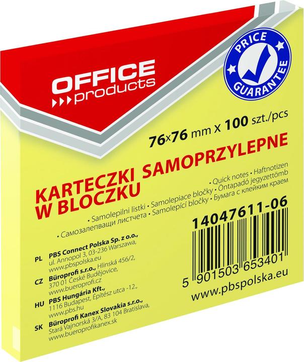 Actual product image Office Products Self-adhesive pad, 76x76mm, 100 sheets, light yellow (76 x 76 mm)