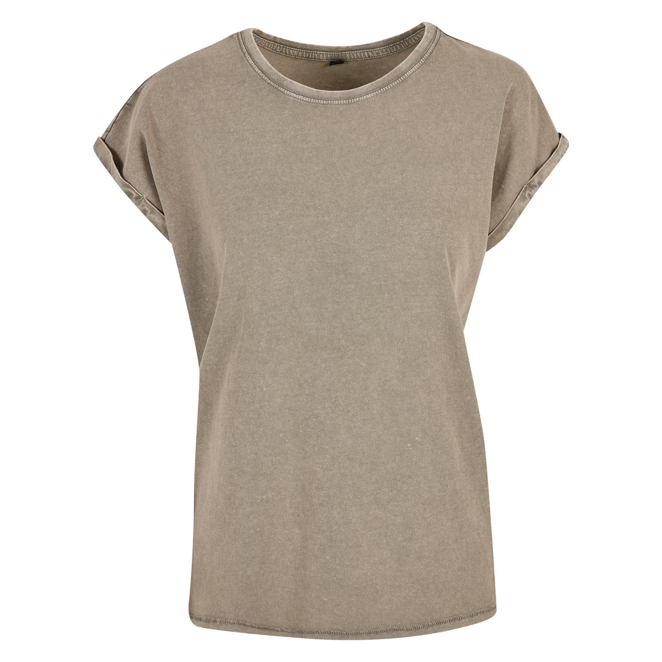 Build Your Brand, Damen, Shirts, Ladies' Acid Washed Extended Shoulder Tee, Braun, (Xl)