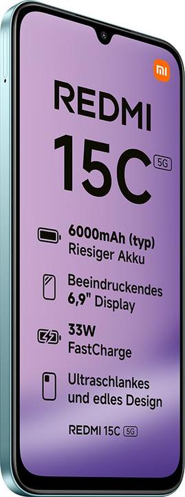 Produktbild Xiaomi Redmi 15C 5G 4+256GB Mint Green (256 GB, Mint Green, 6.90", Hybrid Dual SIM, 5G)