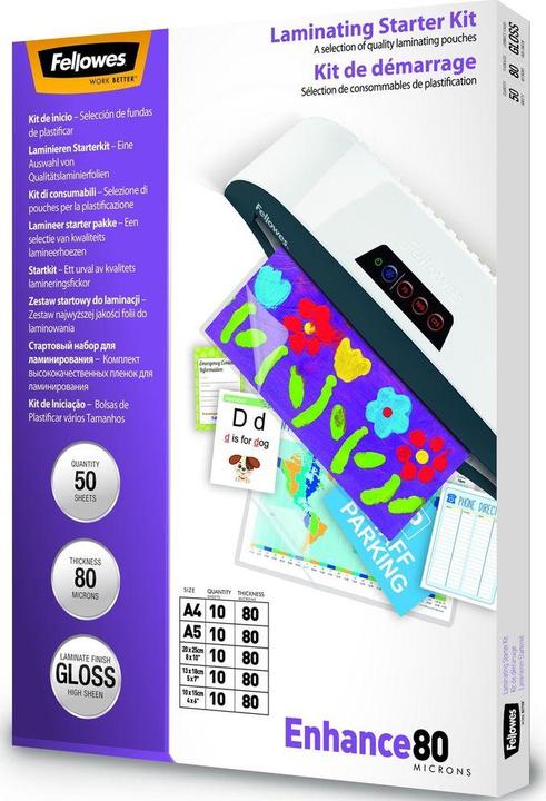 Produktbild Fellowes Laminier starter Kit (10x15cm, 13x18cm, 20x25cm, A4, A5, 50 Stk., 80 µm)