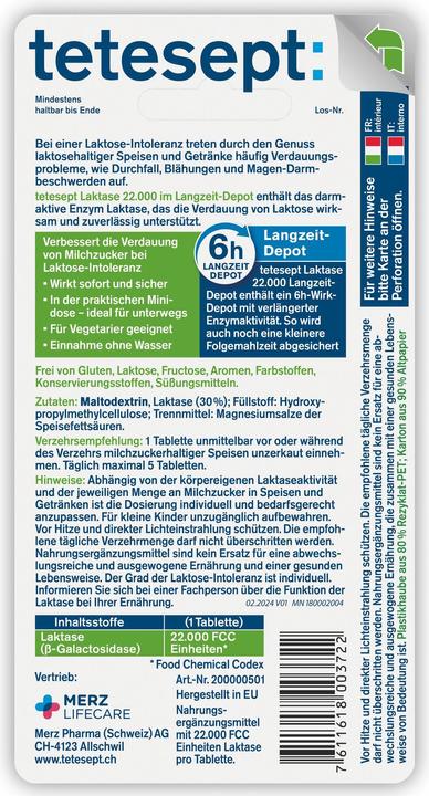 Nährwerte und Zutaten Tetesept Lacto-Direct 22.000 (40 Stück, Tabletten, 33 g)